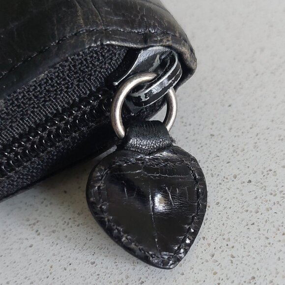 Brighton Vintage Black Leather Croc Zip Around Wallet with Silver Embellishments - Picture 13 of 14